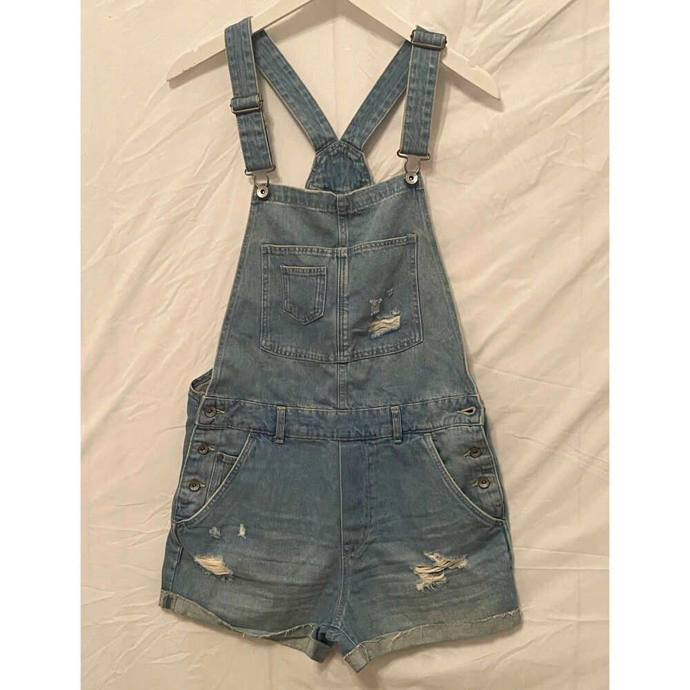&DENIM Women’s Blue Denim Shortalls Size 8 Adjustable Straps Pockets Button
